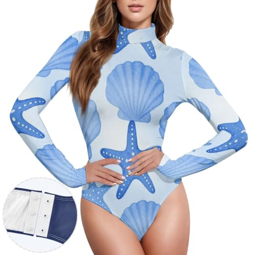 Body de manga larga con estampado de caballito de mar y sofisticado cuello alto 2