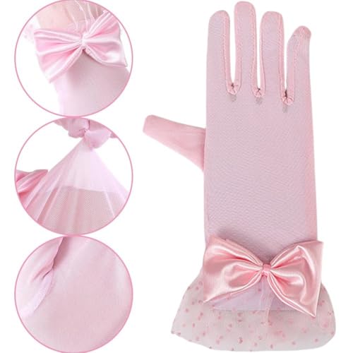 Women Lace Gloves, Bow Short Prom Gloves, Tea Party Glove, Pink Lace Glove, Elegant Accessories for Wedding, Party, Opera4