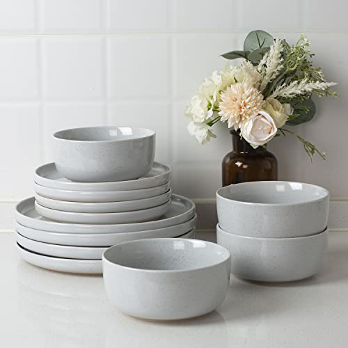 Famiware 4 Pieces Salad Plates Set, 7.5 Inches Dessert Plates, Scratch Resistant, Stoneware Dinnerware, Kitchen Modern Rustic Serving Dishes, Light Gray #TOP4