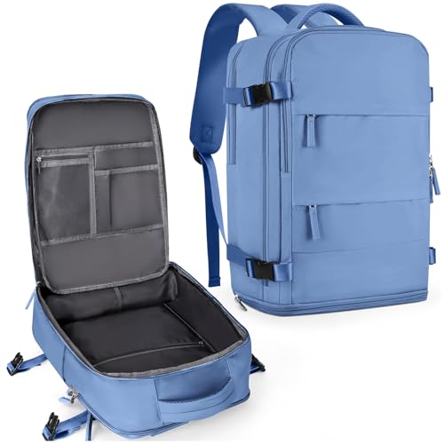 Coowoz Mochila de Viagem - Grande para Mulheres e Homens, Impermeável, para Esportes ao Ar Livre, Azul-Celeste, Large-L, Moderna, Minimalista