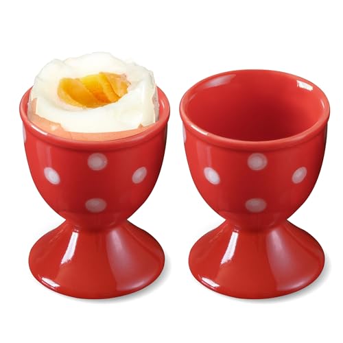 Image of Cinf Ceramic Egg Cups, Set of 2, Red Boiled Egg Holders for Breakfast