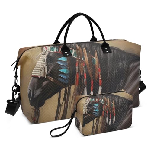 Tribal Horse Duffel Bag for Travel Gym Sport, Weekender Travel Bags Carry on Overnight Bag
