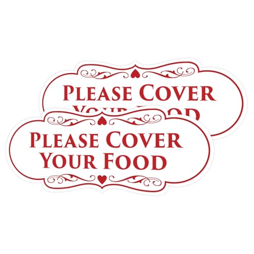 Signs ByLITA Designer Please Cover Your Food Sign (White/Red) - X-Large (2 Pack)