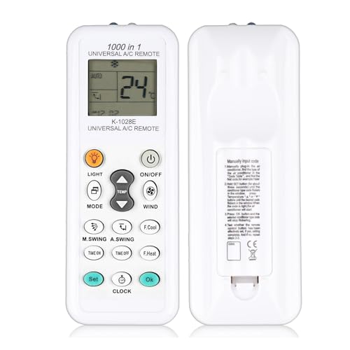 Mando Aire Acondicionado Universal K-1028E, Control Remoto LCD Digital 1000 en 1 Compatible con LG, Samsung, Daikin, Gree, Toshiba, Haier, Midea y Más Marcas