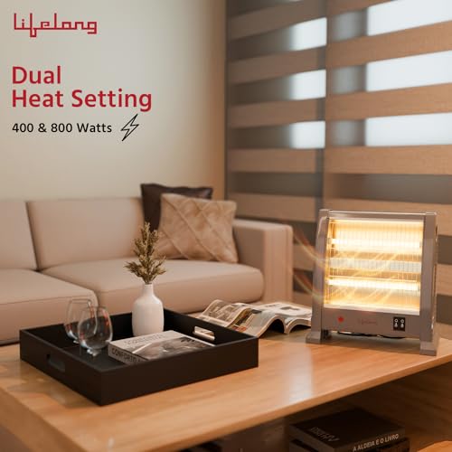 Image of Lifelong Dyno 800 Watts Quartz Room Heater for Home with 2 Power settings, ISI Certified, 2 Rod Heater for Room |Cord Length 1.5 Meter| 1 Year Manufacturer's Warranty (LLQH925, Grey)