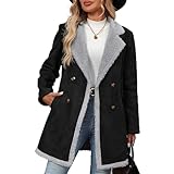Genérico Gabardina de piel de oveja para mujer abrigo de invierno cálido con solapa y botones forro de sherpa y bolsillos