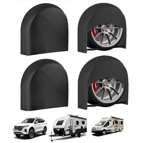 Image of Tire Covers 4 Pack, Trailer,RV,Camper,Truc,SUV,Boat Wheel Cover for Paint Masker /Protection, Tough Covers UV Resistant Dustproof Water,Bring Windproof Buckle (FitsTire Diameters 24 inch-26 inch,Black)