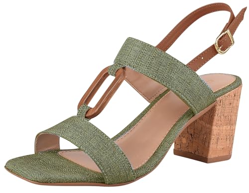 Sandalia de Salto Bloco Tecido Moderna (Verde Militar, BR, Adulto, Numérico, M, 36)