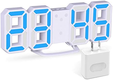 EVILTO LED Digital Alarm Clock with Night Light, 3D Number Style Modern Wall/Mounted/Desk/Shelf Clocks with Adjustable Brightness, Snooze Function for Home Bedside Office School 8.4" Blue/White