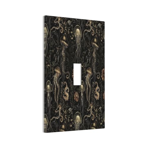 Decorative Switch Plate Covers Black Gold Jellyfish Squid Deep Sea Creatures 1 Gang Light Switch Cover Plate Single Toggle Wall Plate Outlet Covers Wall Plate Faceplate for Home Decor