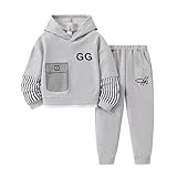 Yoxindax Boys Clothes Two-Piece Fall Winter Outfit Letter Print Color-Block Hoodie and Pants Set Size 11 12
