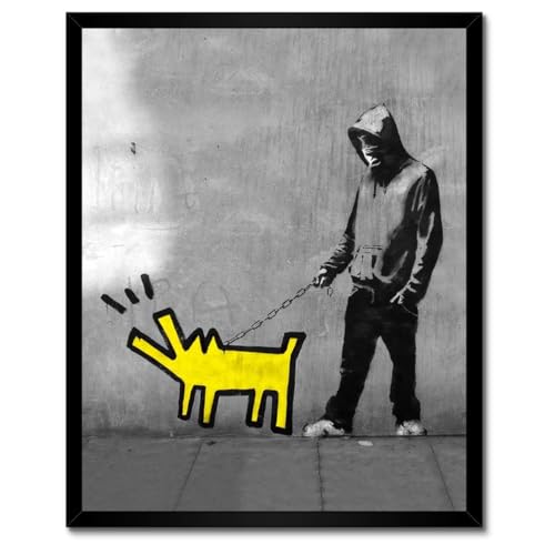 Chien jaune de Banksy tableau encadré 40x50 pour illuminer le mur de votre salon design
