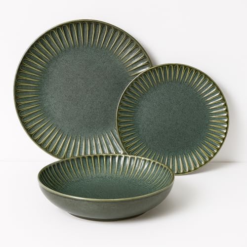 VAJILLA PORCELANA GRES MORDERNA CALIDAD 6 PERSONAS (18 PIEZAS) CERAMICA GRES CALIDAD (VERDE RAYAS) VAJILLA PORCELANA GRES MORDERNA CALIDAD 6 PERSONAS (18 PIEZAS) CERAMICA GRES CALIDAD (VERDE RAYAS)