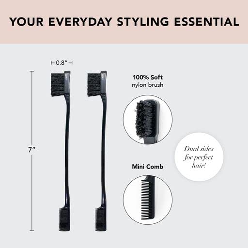 Kitsch Dual Edge Brush & Teasing Comb Set - 2-in-1 Edge Control Brush & Teasing Brush Set | Edge Hair Brush Set & Smoothing Hair Brush | Baby Hair Edge Brush & Comb | Hair Styling Brush, 2pc (Black)