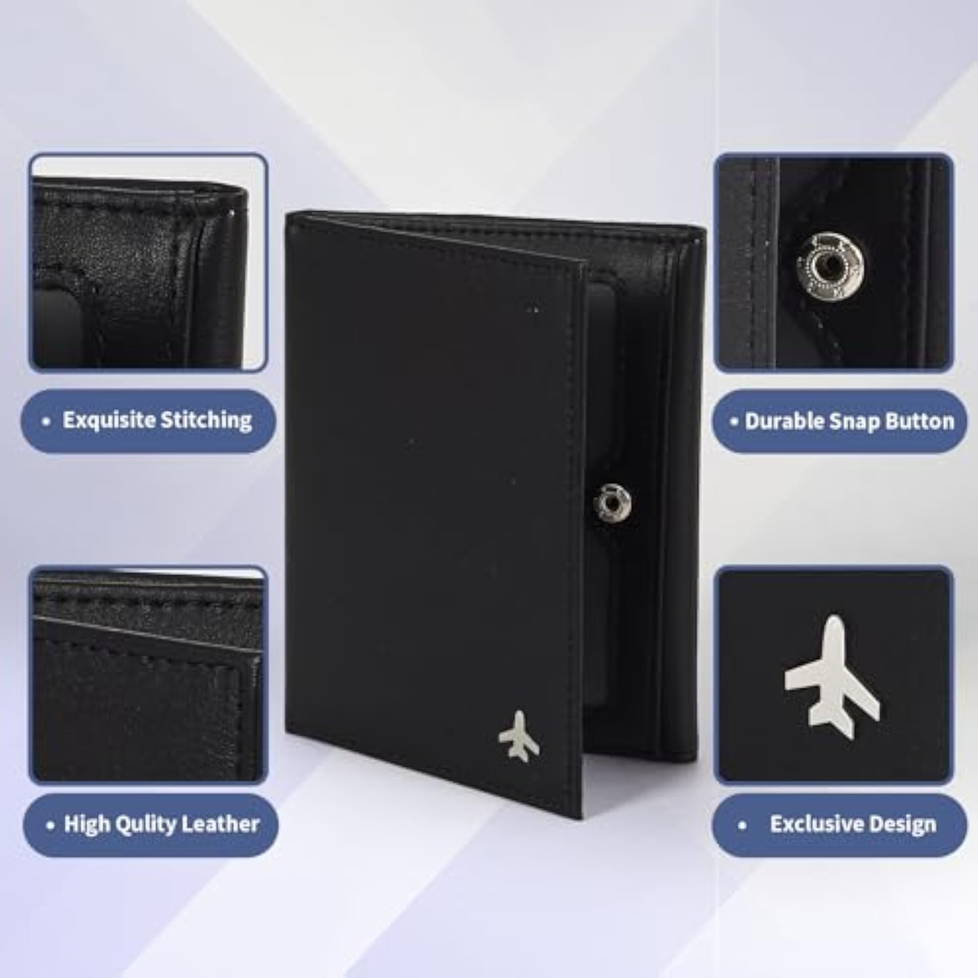 Genuine Leather Pilot Wallet Passport Holder, Black