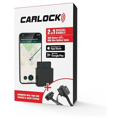 CARLOCK OBD2 Anti Theft Car Device + OBD2 Slim Splitter Cable 16 Pin Bundle - 4G Real Time Car Alarm System & GPS Tracker for Vehicles - Instant Car Security Alarm & OBD Splitter 2 Way Cable Cover