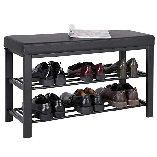 Songmics Shoe Bench, 3-Tier Shoe Rack For Entryway, Storage Organizer With Foam Padded Seat, Faux Leather, Metal Frame, For Living Room, Hallway, 12.2 X 31.9 X 19.3 Inches, Black Ulbs58H #TOP4