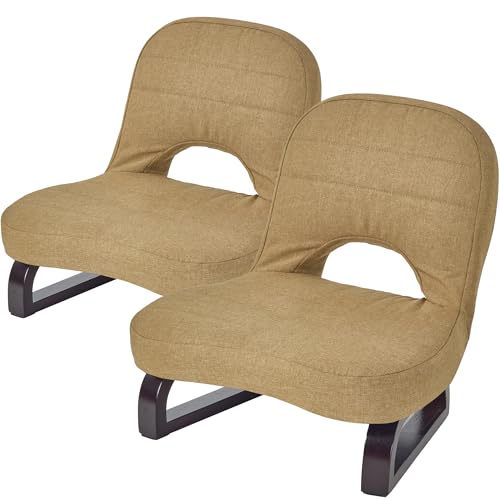 VECELO あぐら座椅子 低い 2脚セット 幅45.5?奥行51?高さ43cm コンパクト 介護用 持ち運び便利 折り畳み 背凭れ付き 和室用 通気 足置き 正座椅子 年寄りプレゼント 一人掛け クッション感 疲れない ローチェア 室内 小さめ 木製 こ