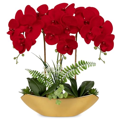 Kunstpflanze Orchideen Künstliche Deko Blumen Kunstblumen Wie Echt Mit Real-Touch Blüten im Keramiktopf Tischdeko Fensterbank Deko, Höhe 41cm