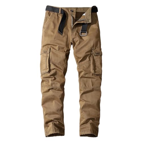 REHJJDFD Pantalones cargo con múltiples bolsillos para hombre, pantalones casuales para correr, senderismo, pantalones largos, caqui, XL