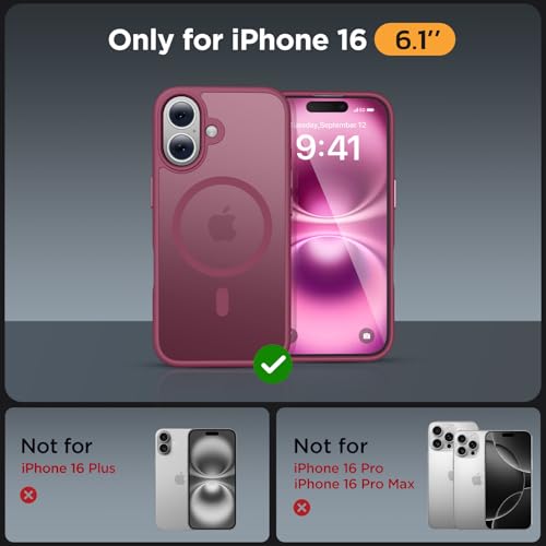 Image of Miracase Magnetic Series for iPhone 16 Case [Compatible with MagSafe] Military-Grade Protection, Anti-Fingerprint, Slim Phone Case for iPhone 16 6.1 inch - Wine Red