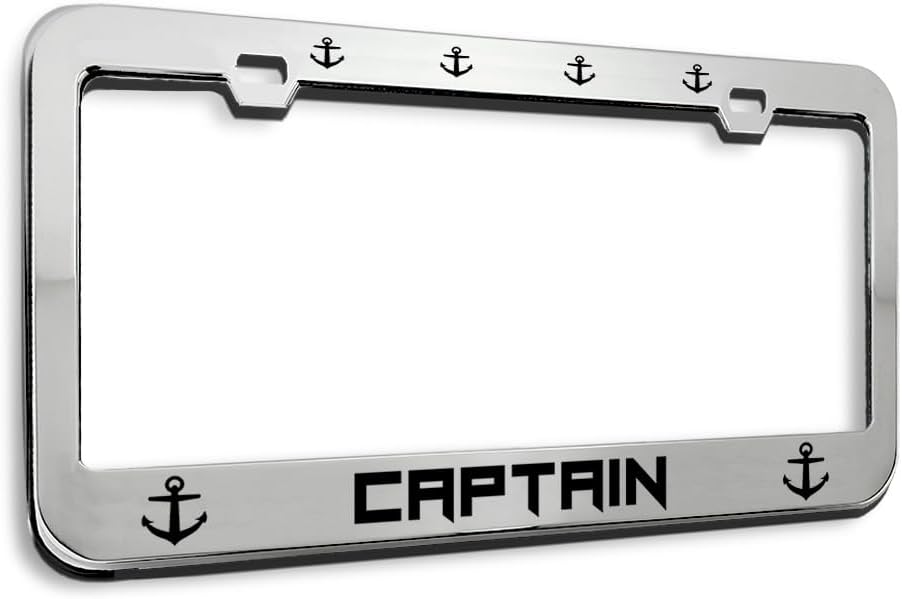Speedy Pros Metal License Plate Frame Captain Anchor Rope Seafaring Badge Car Accessories Stainless Steel 2 Holes 1 Frame