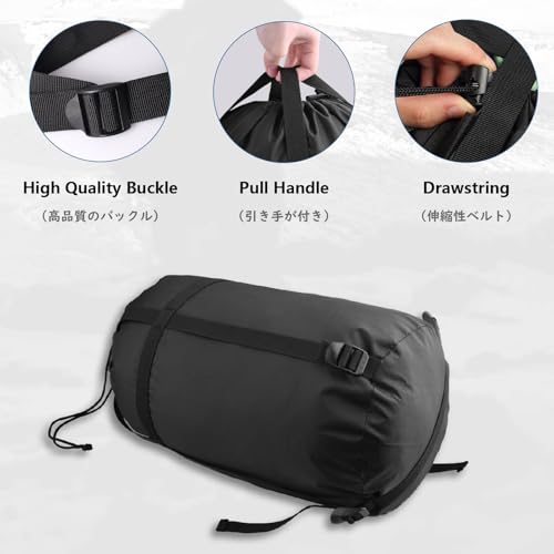 JEELAD Compression Sack Nylon Ultralight Sleeping Bag Compression Stuff Sack Space Saving Gear for Camping Hiking Backpacking Traveling (Black, Large)