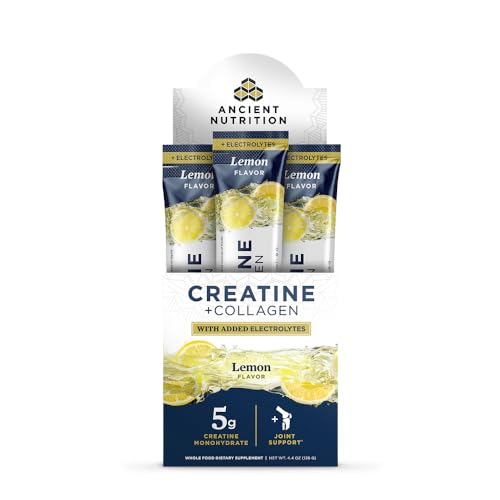 Ancient Nutrition Creatine + Collagen + Electrolytes Muscle Strength Lean Body Mass Joint Comfort & Cognitive Support Includes 5g Creatine Monohydrate for Women Lemon (15 Servings)