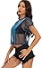 Mesh Tops for Women Short Sleeve Loose See Through Sheer Cover Up Blouse Clubwear (Metallic Shimmer Blue,2XL)