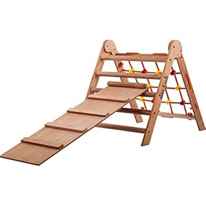 Kletterdreieck -Indoor-Leiter mit Kletternetz und Rutche-Holzrahmen, fördert das Gleichgewicht-Lack auf Wasserbasis -50…