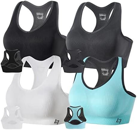 FITTIN Racerback Sports Bras for Women- Padded Seamless High Impact Support for Yoga Gym Workout Fitness 4-Packs XL