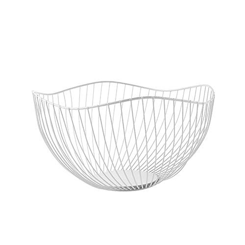 NORHOR Cesta de frutas, verduras de frutas, huevo, soporte de almacenamiento para encimera de cocina, diseño de alambre de acero inoxidable. (Volantes blancos)