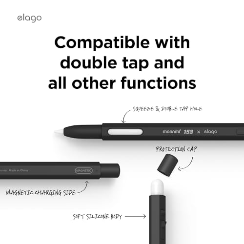 Image of elago x MONAMI Compatible with Apple Pencil Pro Case & Apple Pencil 2nd Generation Case, Compatible with Magnetic Charging, Double Tap, Squeeze, Haptic (Must Read Installation Instructions) (Black)