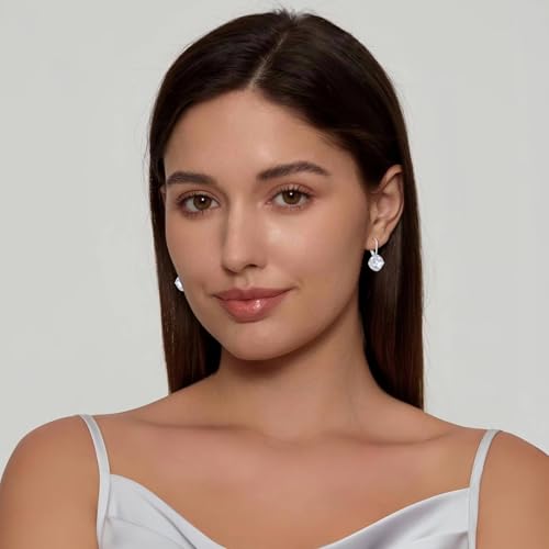 Square Princess Cut Dangle Drop Earrings 925 Sterling Silver Halo Solitaire Leverback Earrings Birthstone Jewelry for Women2