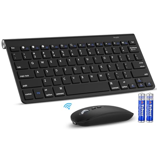 Image of cimetech Bluetooth Mini Keyboard and Mouse, Slim Portable Ergonomic Wireless Keyboard and Rechargeable Mouse Compatible with iPad, Tablet, Laptop, PC - Black