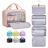 OlarHike Toiletry Bag,Large Size Waterproof Hanging Bags, Makeup Jewelry 3 in 1 Essentials Travel Packing Organizers, Fulled-Sized Family Pack, Shampoo, Conditioner, Brushes Set (Pink)