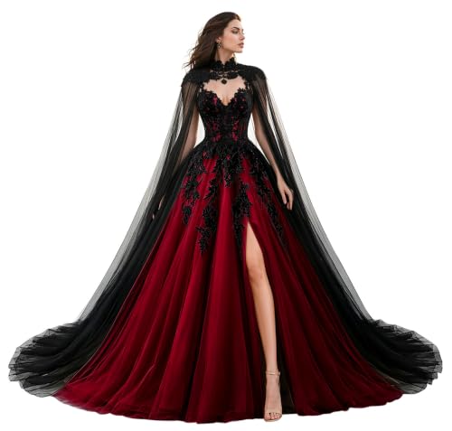 TRHTX Dark Romantic Burgundy Wedding Dress Side Split Gothic Ball Gown 4
