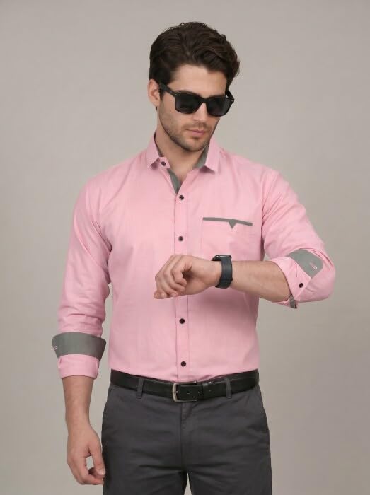 Image of Diverse Men's Cotton Blend Shirt with Pocket Design Spread Collar Full Sleeves Regular Fit and Standard Length | Comfortable Cotton Casual Shirt for Man