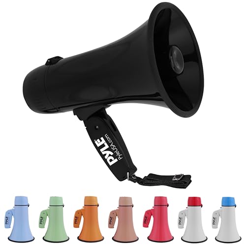 Pyle Sport & Freizeit Leichtes und tragbares Bullhorn-Megaphon, AUX-Eingang (3,5 mm) für MP3/Musik, automatische Sirene, 20 Watt, MIC/Talk (Rosa)