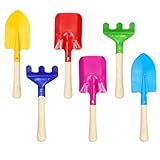 YIPFEN Ensemble d'outils de jardin pour enfants 6 pièces avec pelle, râteau et bêche en métal et bois pour jardin, balcon, terrasse et bac à sable