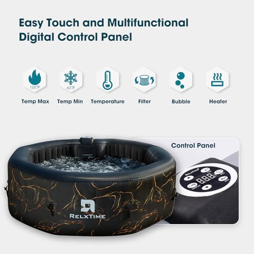 image for RELXTIME 6-Person Octagonal Black Gold Inflatable Hot Tub: Portable Ou
