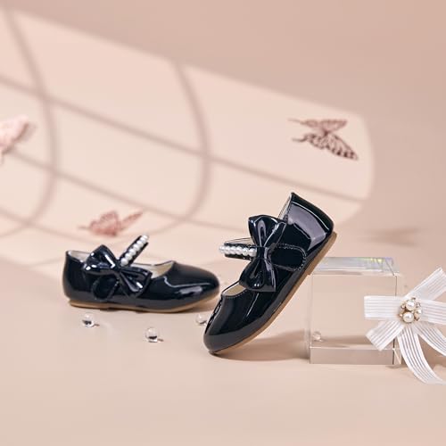 Image of PHIRAMIN Toddler Flower Girl Glitter Dress Shoes Little Girl Ballet Flats Bow Wedding Party
