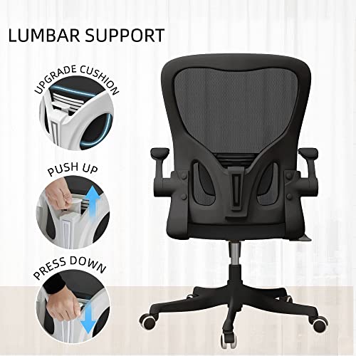Monhey Office Chair, Ergonomic Office Chair Desk Chair With Lumbar Support & 2D Flip-Up Arms Height Adjustable Home Office Desk Chairs Rockable High Back Computer Chair Black Mesh Study Chair #TOP5