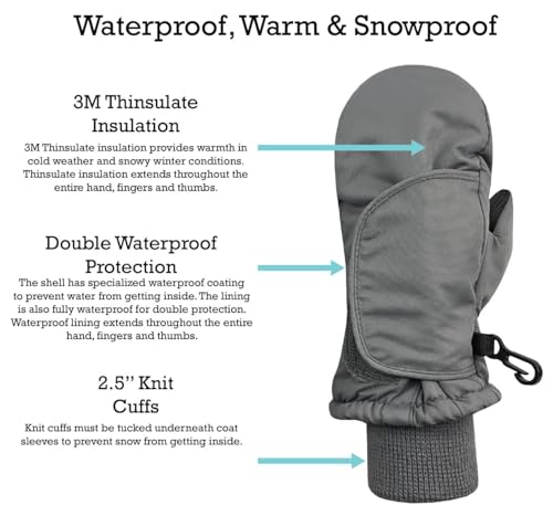 Image of N'Ice Caps Kids Waterproof Snow Mittens Cold Weather Thinsulate Insulated