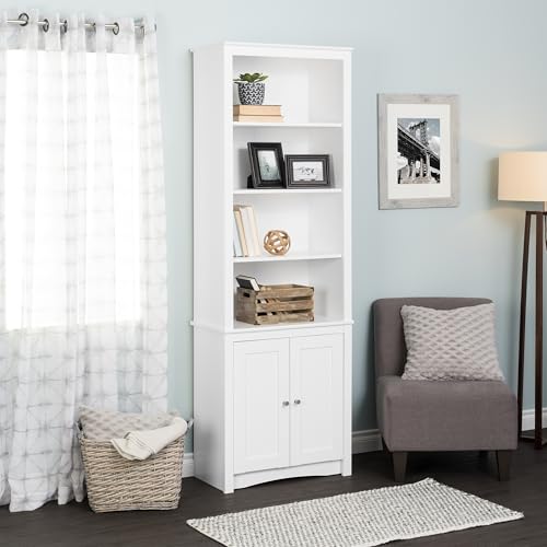 Image of Prepac Sonoma Tall 6-Tier Bookcase 80 inchH with Doors & 2 Adjustable Shelves, White Storage Cabinet, Modern Display Cabinet, Bookshelf with Storage Shelves for Home Office, Living Room, Bedroom