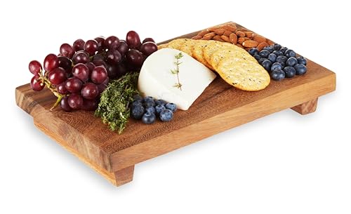 Twine Footed Wood Serving Board Decorative Tray Decor, Kitchen Table Decor or Kitchen Counter Decor, Acacia Wood Riser 13in by 8in Set of 1