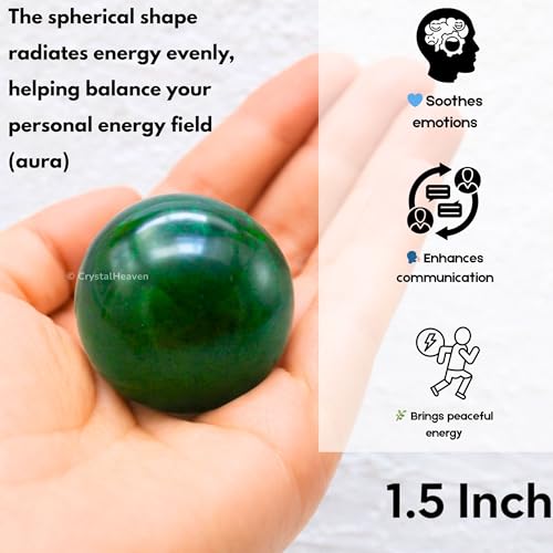 Image of Certified Dark Green Aventurine Crystal Ball for Meditation - Premium Crystal Vastu Items for Home and Feng Shui Items for Good Luck - Ideal for Pooja Supplies and Spiritual Practices (1.5 inch Inch)