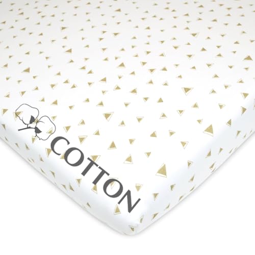 Image of American Baby Company 100% Natural Cotton Fitted Pack and Play Sheet 39 inch x 27 inch - Soft & Breathable Pack N Play Sheet for Playpen, Playard & Mini Crib Mattress, Mocha Triangle, for Boys & Girls