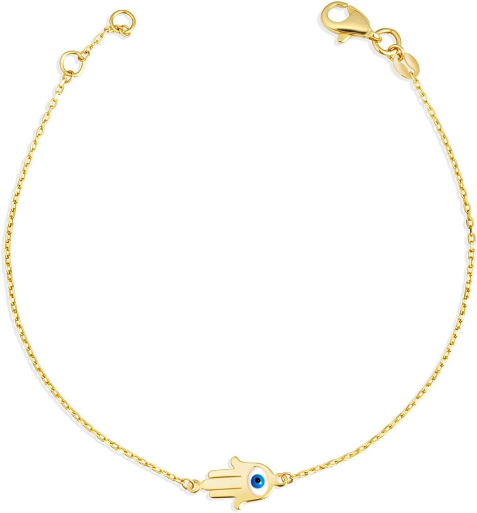 Claddagh Gold 14K Yellow Gold Hamsa Hand Eye Of Protection Enamel Bracelet 7"