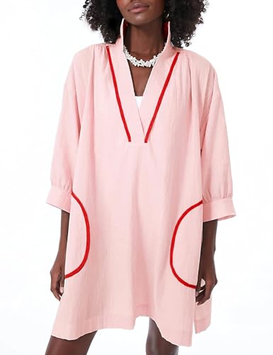 Ailoqing Swimsuit Coverup Womens V Neck 3/4 Sleeve Casual Shirt Dress with Pockets